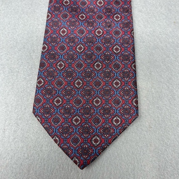 Bert Pulitzer Tie 3.5 X 56 Silk Red/Blue Geometric Floral Silk Vintage Retro - Picture 2 of 8